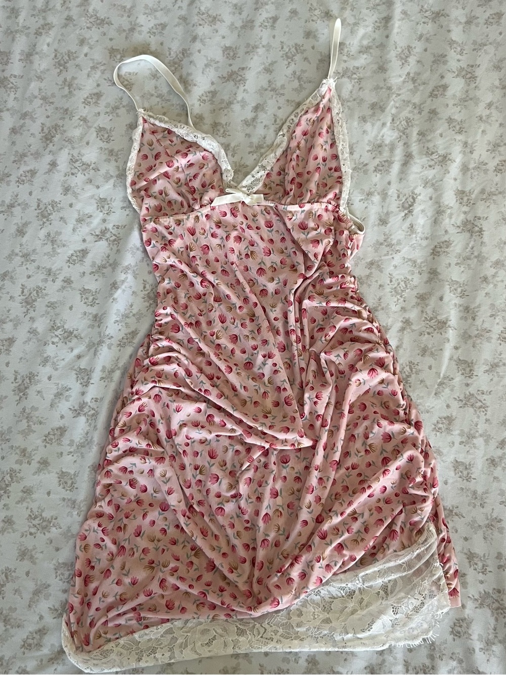 Women's Pink Floral Lace-Trim Slip Nightdress